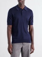 John Smedley - Croall Ribbed Merino Wool Polo Shirt - Blue