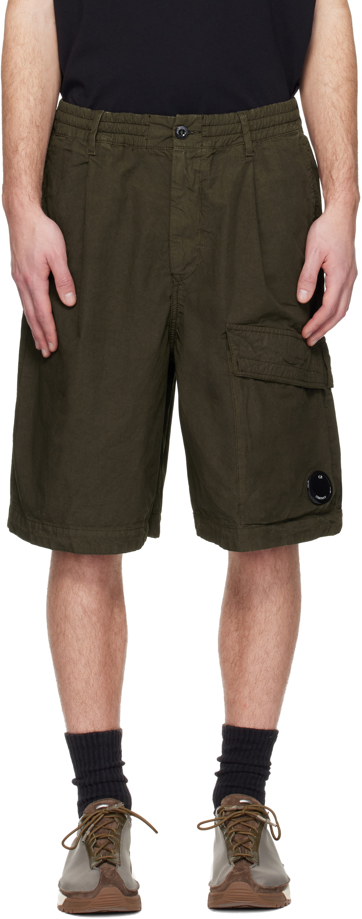 C.P. Company Khaki Micro-Reps Boxy Lens Shorts