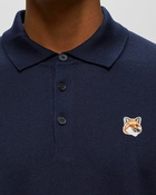 Maison Kitsune Fox Head Patch Polo Jumper Blue - Mens - Polos