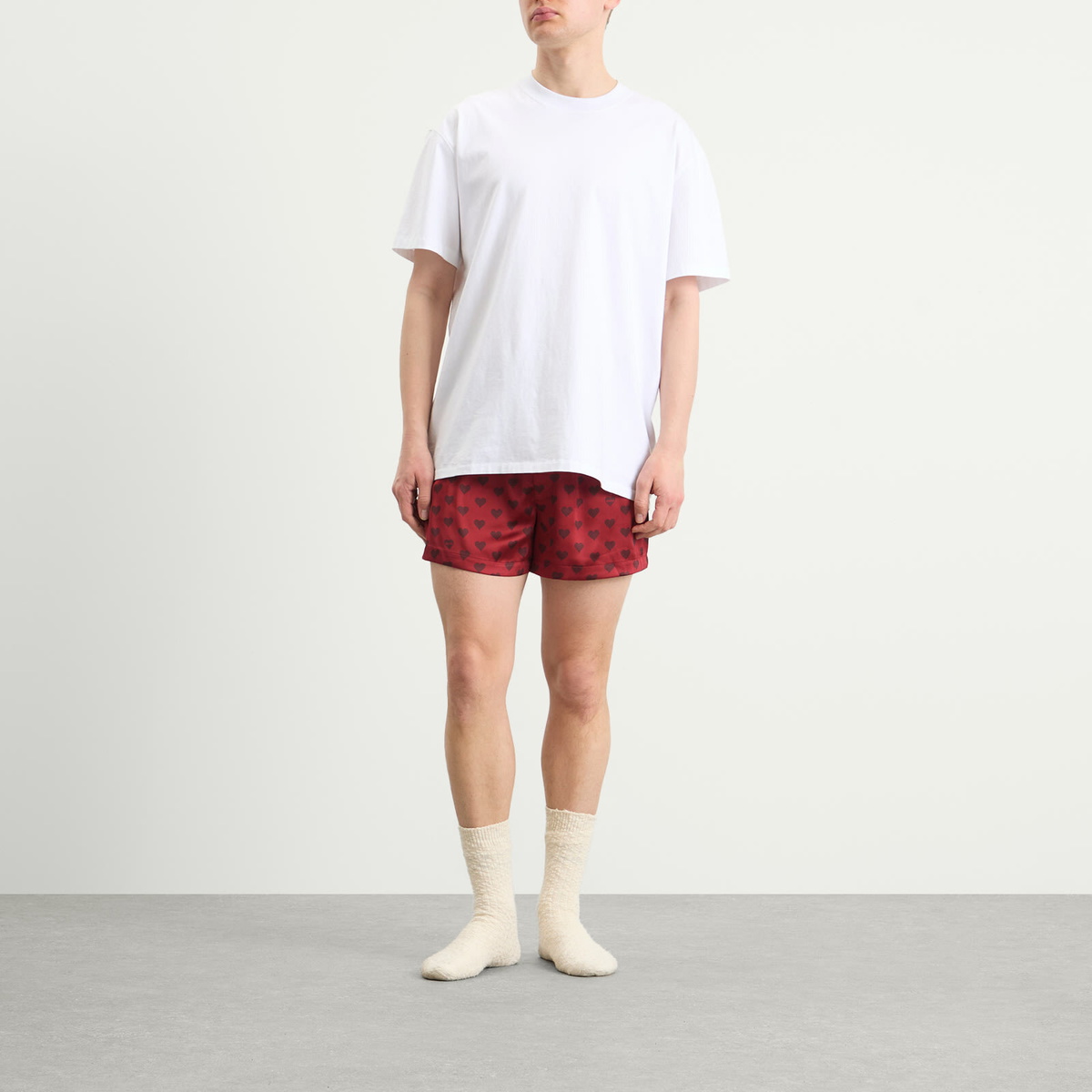 SKIMS Men's Sateen Sleep Boxers in Red Heart Halfdrop