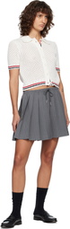 Thom Browne Gray Wool Seersucker Drawstring Pleated Miniskirt