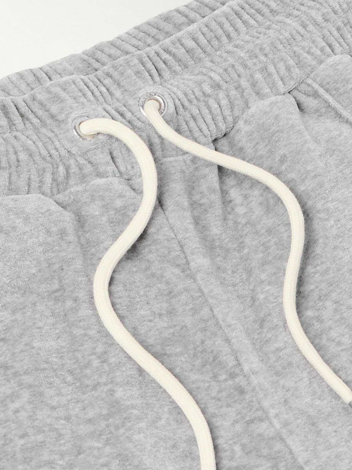 CELINE - Straight-Leg Webbing-Trimmed Logo-Embroidered Cotton-Blend Velour Track Pants - Gray