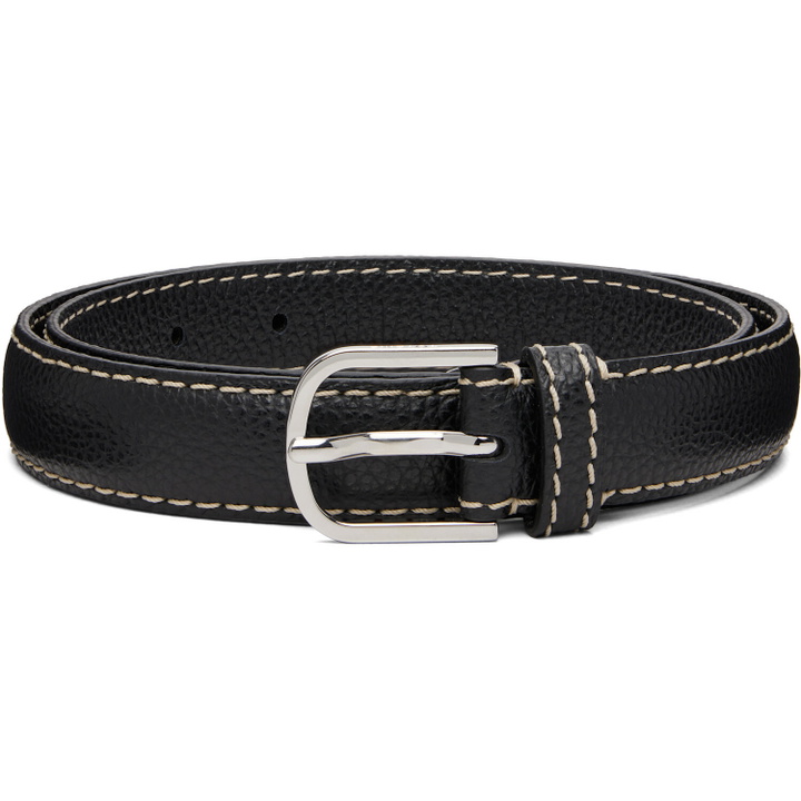 Photo: TOTEME Black Slim Grained-Leather Trouser Belt