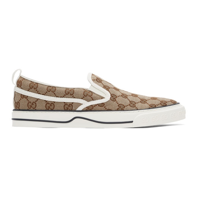 Photo: Gucci Beige and Brown Tennis 1977 Slip-On Sneakers