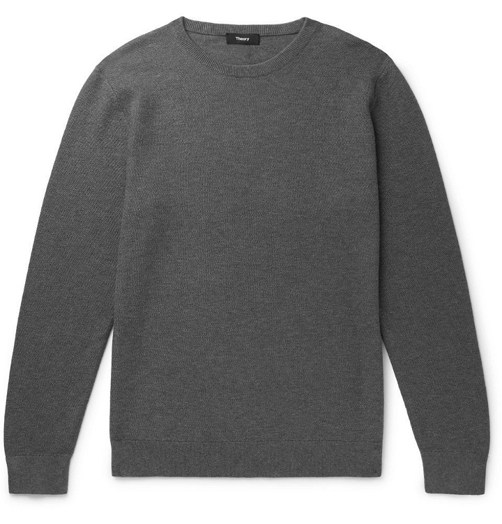 Photo: Theory - Riland Waffle-Knit Cotton-Blend Sweater - Gray