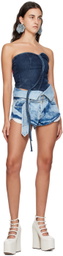 Marques Almeida Blue Folding Waistband Denim Shorts