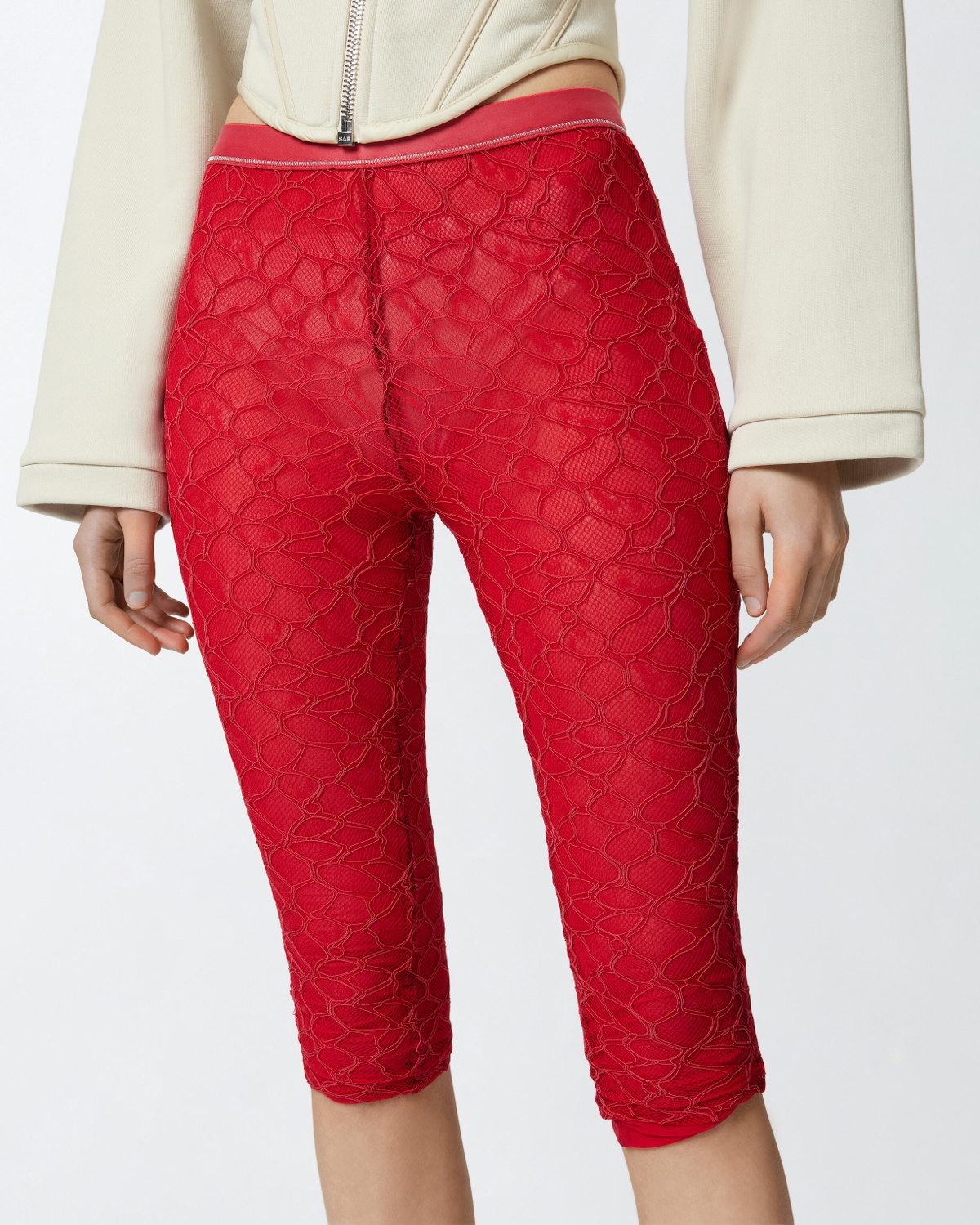 Pinko Knee High Leggings In Stretch Lace Salsa Red