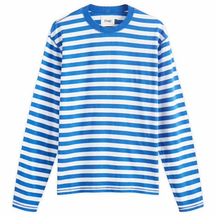 Photo: Drake's Men's Long Sleeve Stripe Hiking T-Shirt in Navy/White