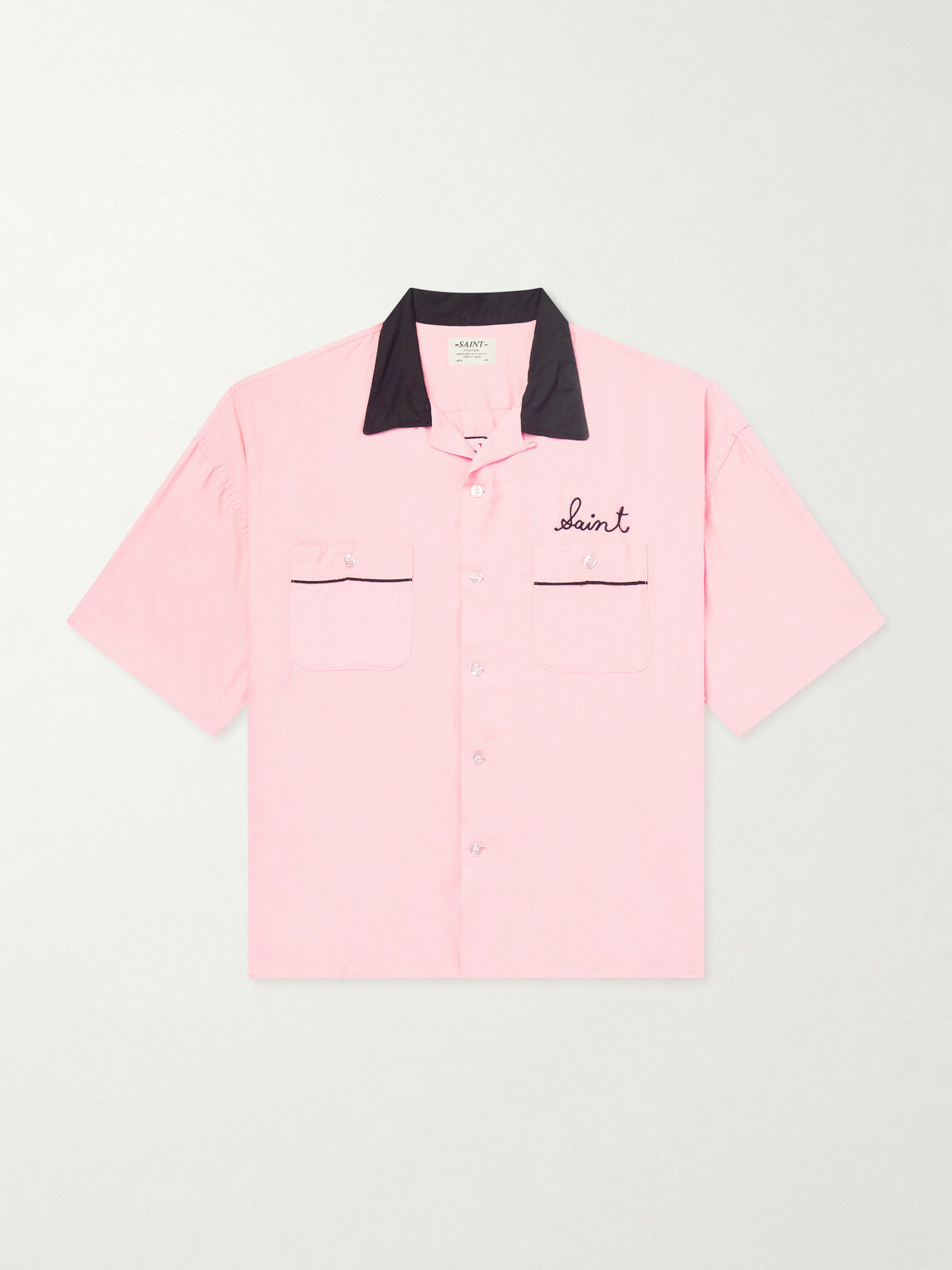 SAINT MXXXXXX - Deck of Cards Convertible-Collar Logo-Embroidered Satin Shirt - Pink