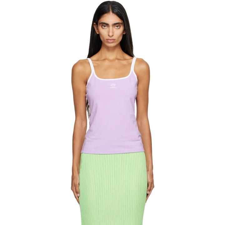 Photo: Versace Purple Embroidered-Logo Stretch Cotton-Jersey Tank Top