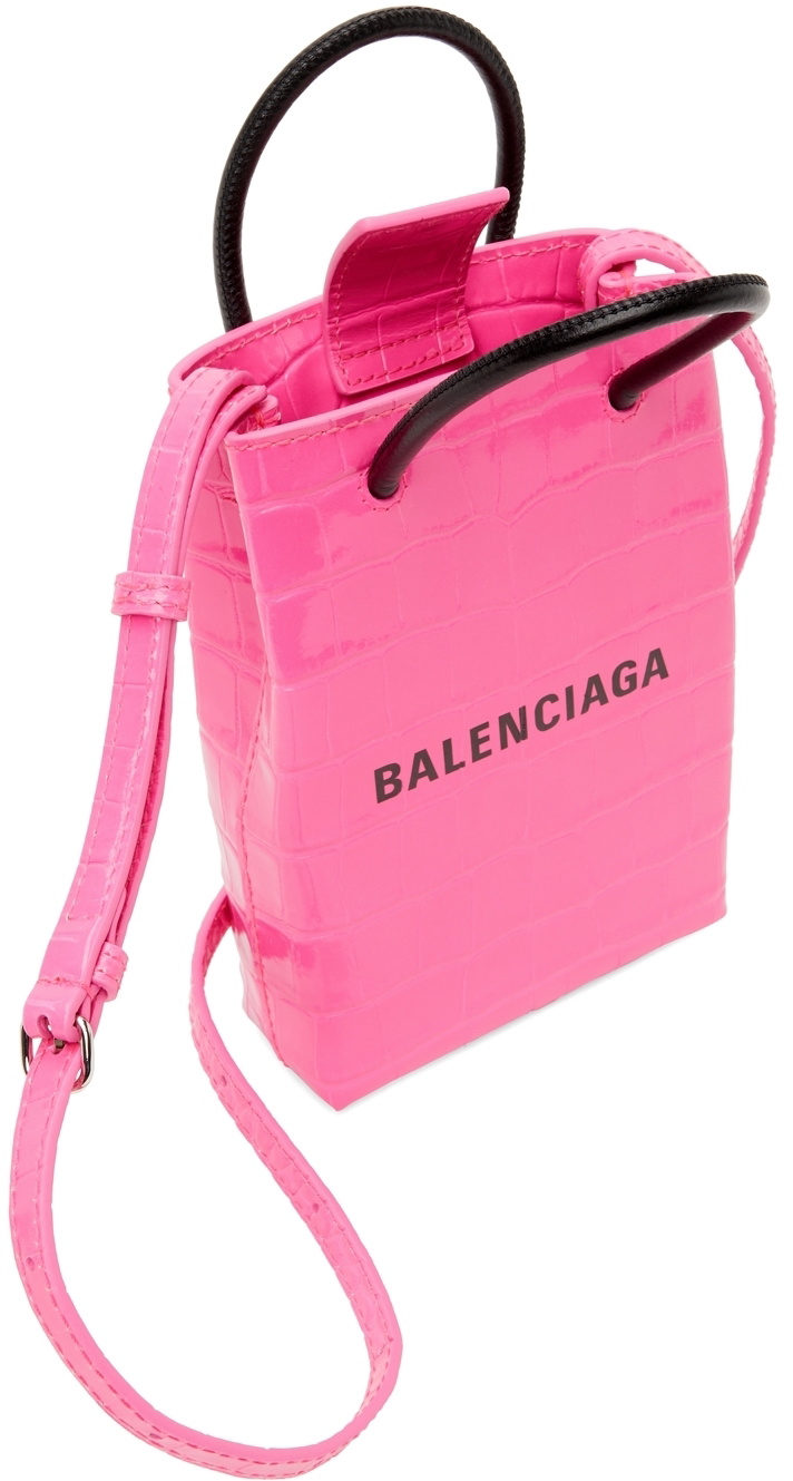 Balenciaga Pink Croc Shopping Phone Holder Bag Balenciaga