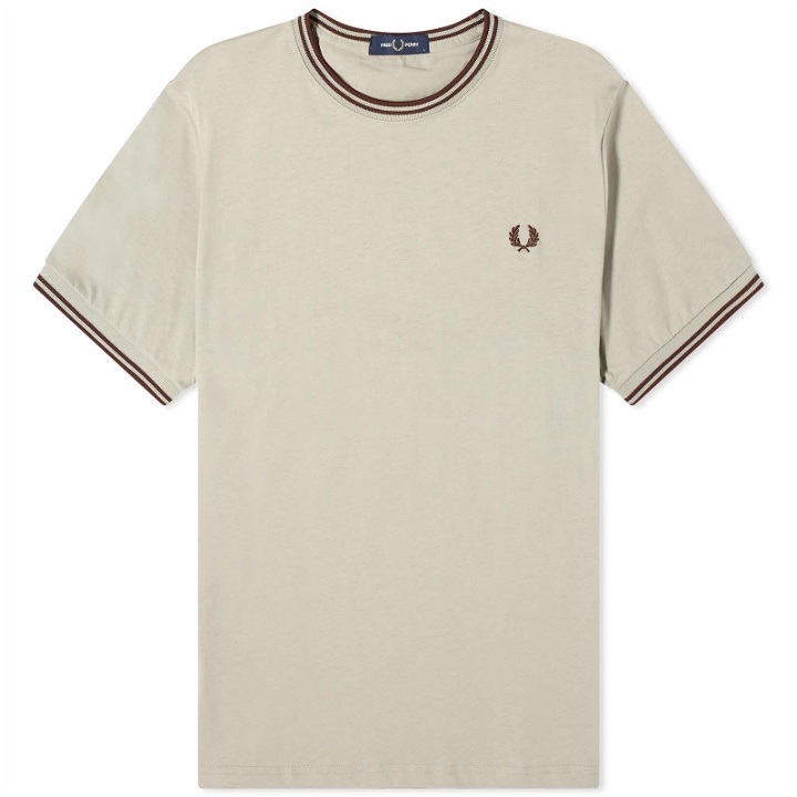 Photo: Fred Perry Men's Twin Tipped T-Shirt in Warm Grey/Brick