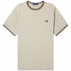 Fred Perry Men's Twin Tipped T-Shirt in Warm Grey/Brick