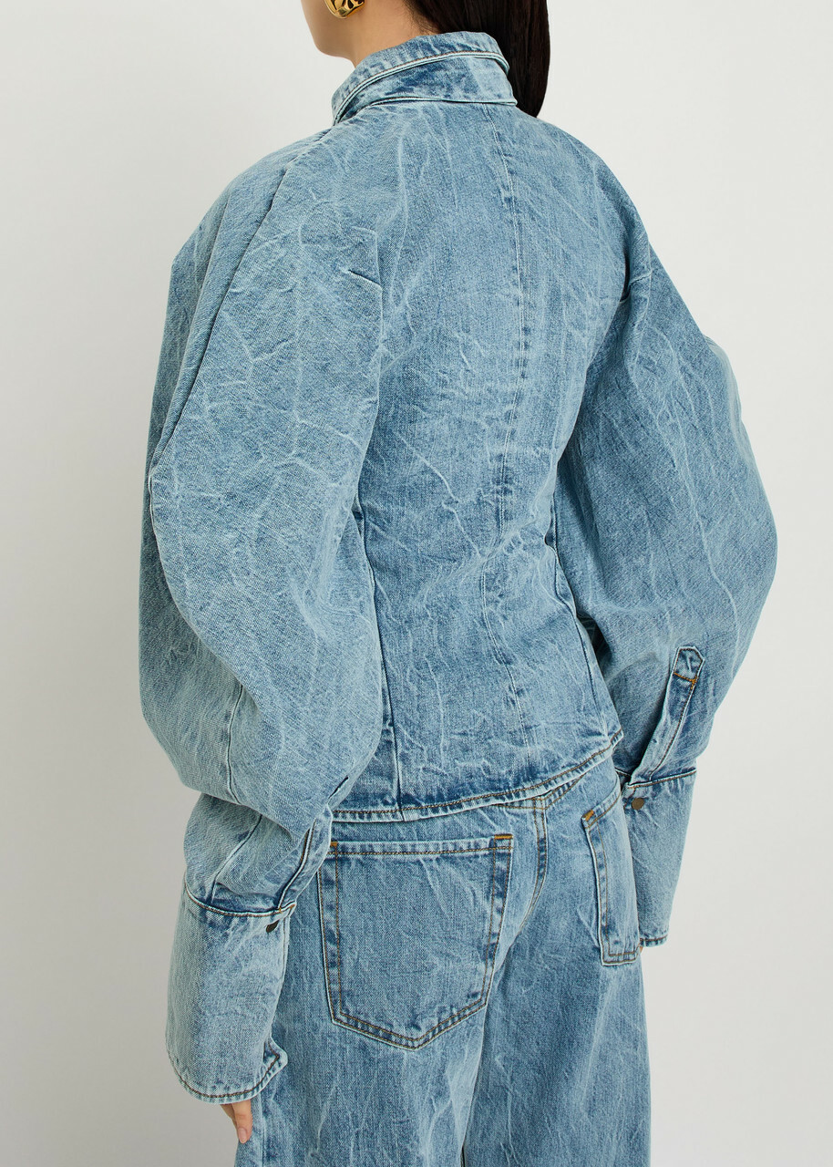 A.W.A.K.E Mode Tie-neck Washed Denim Shirt Indigo