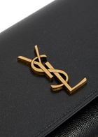 Saint Laurent Kate Logo Pebbled Leather Clutch - Black - One Size