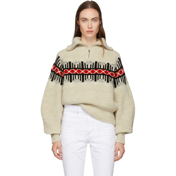 Photo: Isabel Marant White Curtis Graphic Knit Zip-Up Sweater