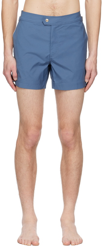 Photo: TOM FORD Blue Piping Swim Shorts