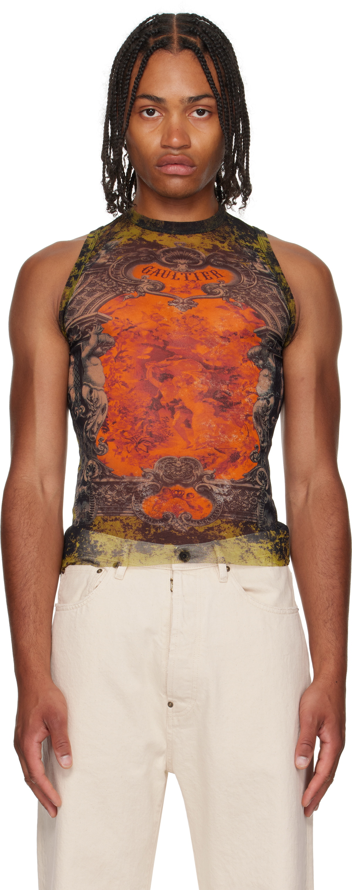 Jean Paul Gaultier White & Red Semi-Sheer Tank Top Jean Paul Gaultier