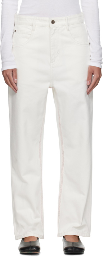 Photo: Fax Copy Express White Red Stitch Straight Jeans