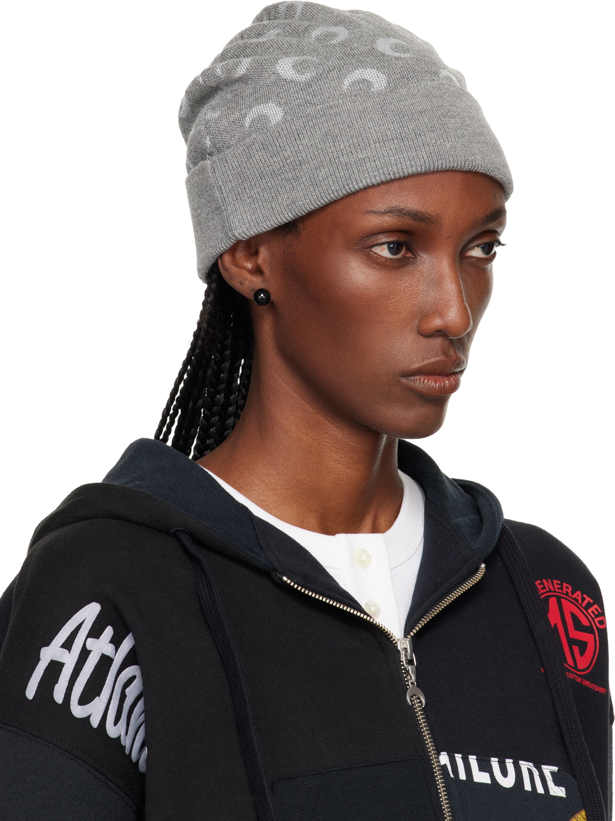 Marine Serre Gray Moon Jacquard Knit Beanie