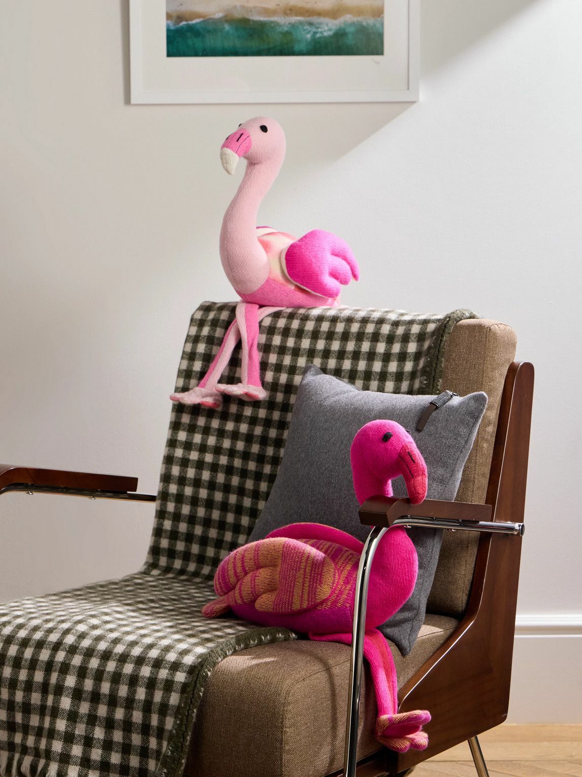 The Elder Statesman - Kissing Flamingo Set of Two Cashmere Cushions