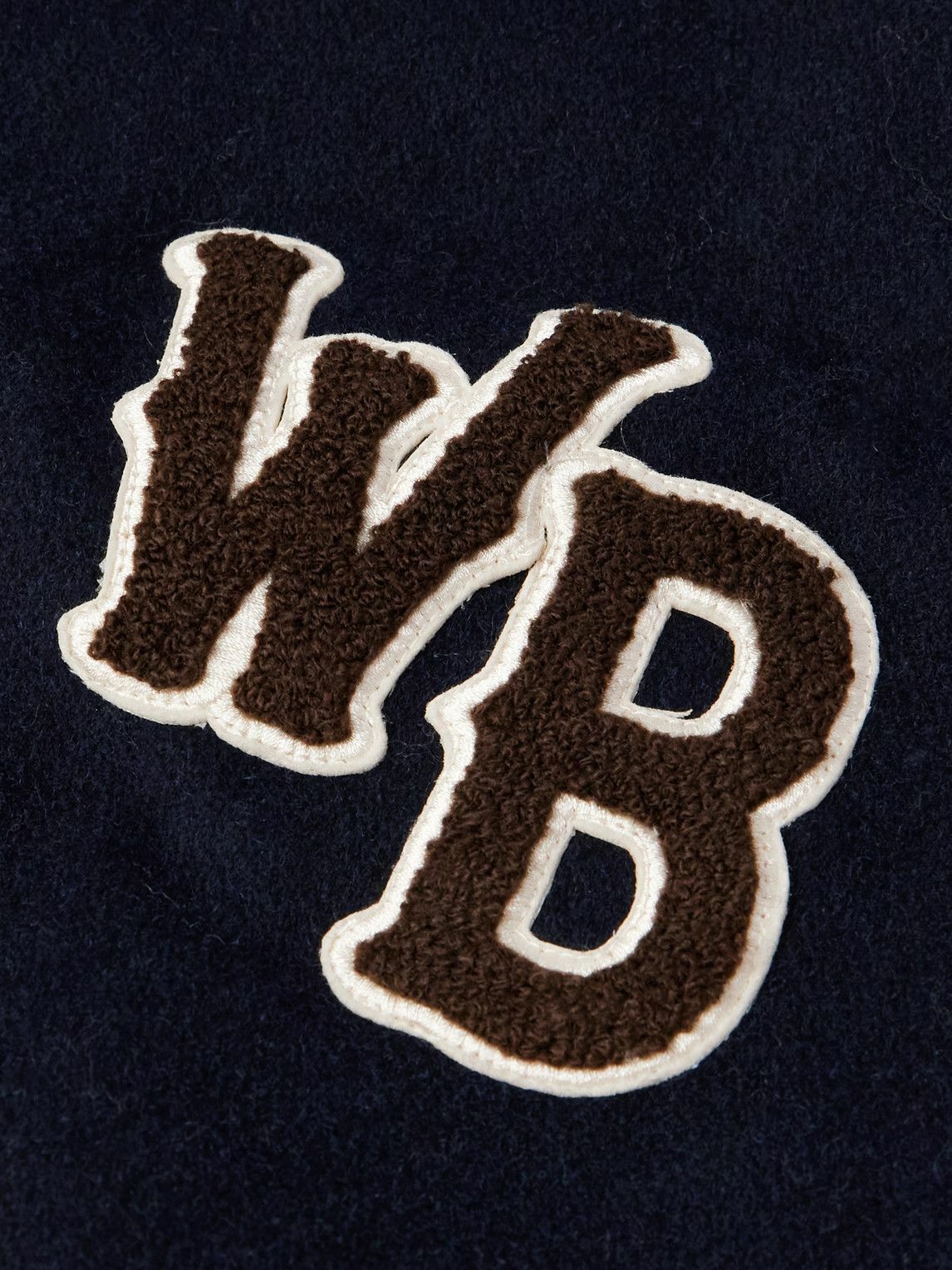 Wales Bonner - Logo-Appliquéd Leather and Brushed Wool-Blend Varsity ...