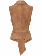 ALBERTA FERRETTI Suede Leather Belted V-neck Vest