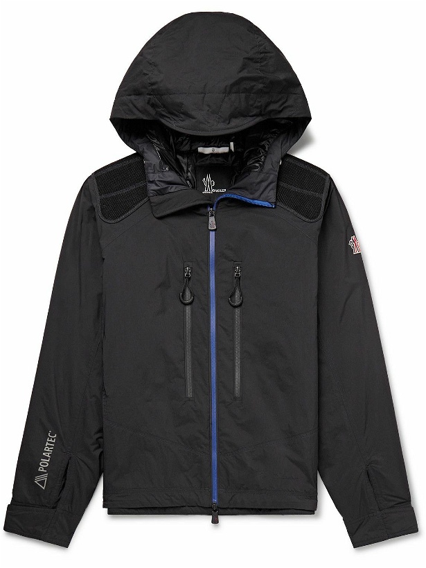 Photo: Moncler Grenoble - Vert Logo-Appliquéd Polartec® Alpha® Crinkled-Shell and Mesh Hooded Jacket - Black