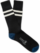 Corgi - Striped Intarsia Cotton Socks - Blue