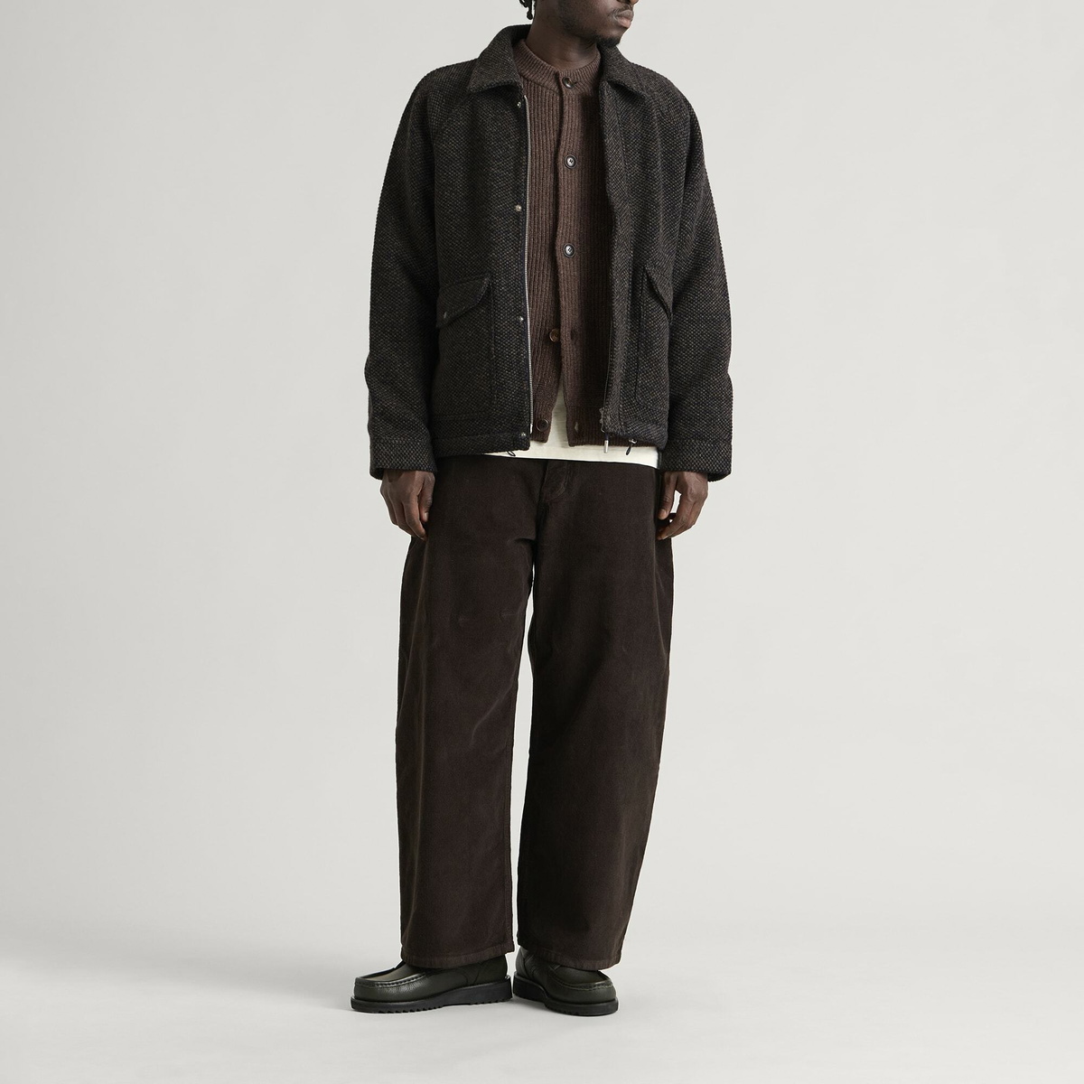 Folk Men's Cropped Winter Coat in Navy Brown Texture