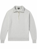 TOM FORD - Slim-Fit Leather-Trimmed Wool and Cashmere-Blend Half-Zip Sweater - Gray