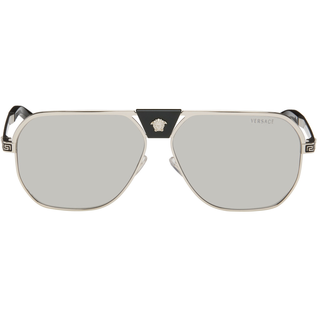 Versace Silver Greca Flow Navigator Sunglasses