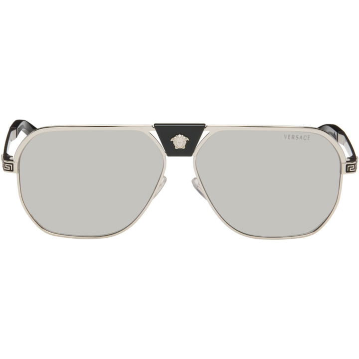 Photo: Versace Silver Greca Flow Navigator Sunglasses
