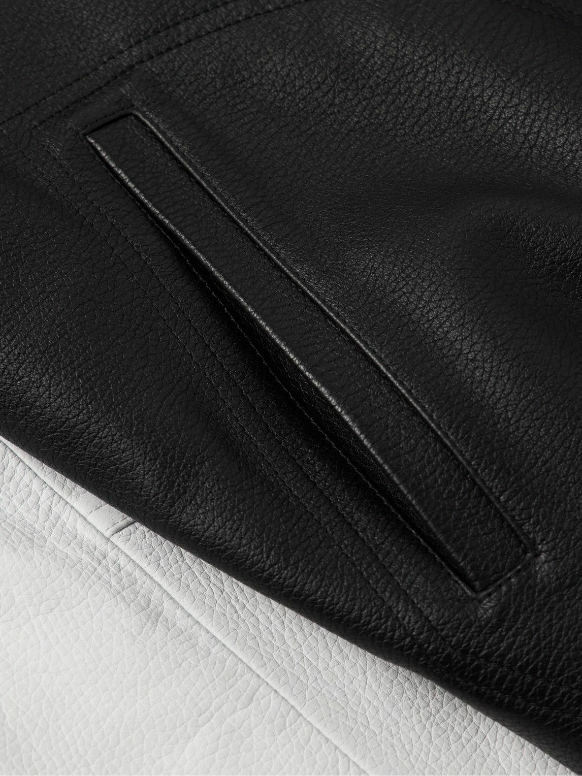 Thom Browne - Two-Tone Full-Grain Leather Bomber Jacket - Black