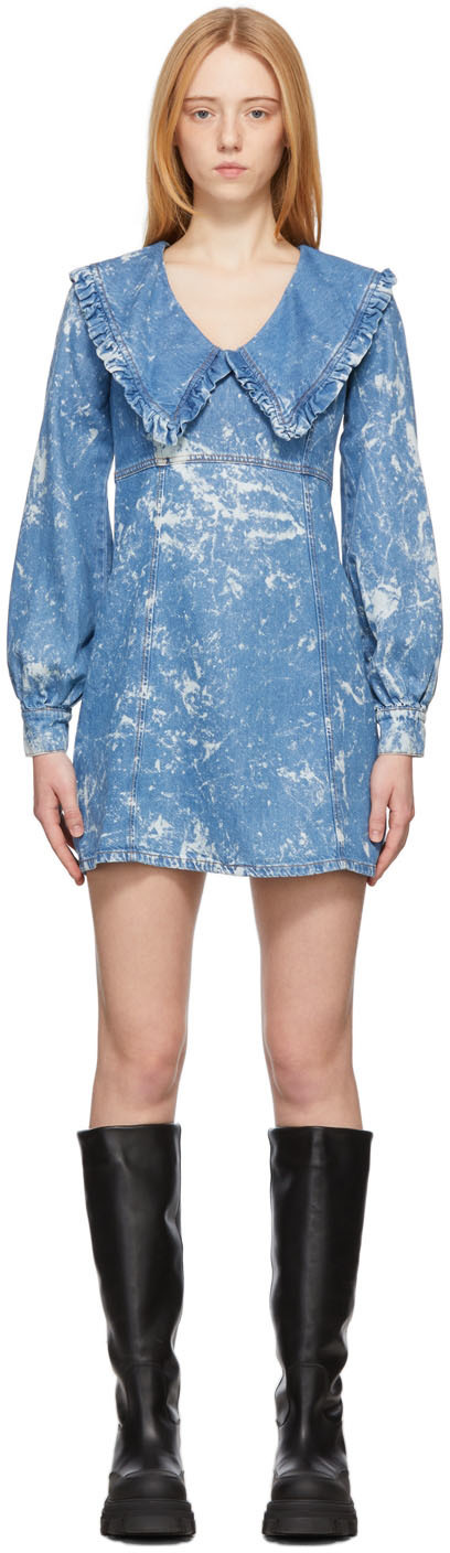 ganni fluffy denim dress Ganni Fluffy Denim Mini Dress - Dark Blue