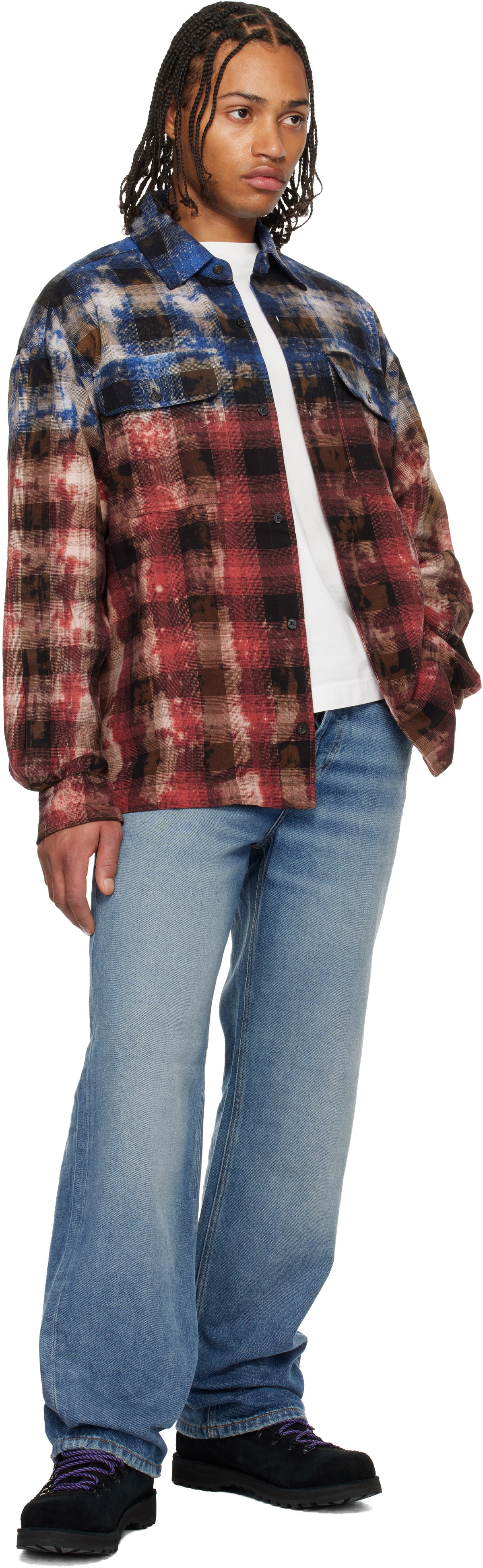 Palm Angels Red & Blue Curved Logo Check Shirt