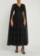 Needle & Thread Clover Cape-effect Tulle Gown Black