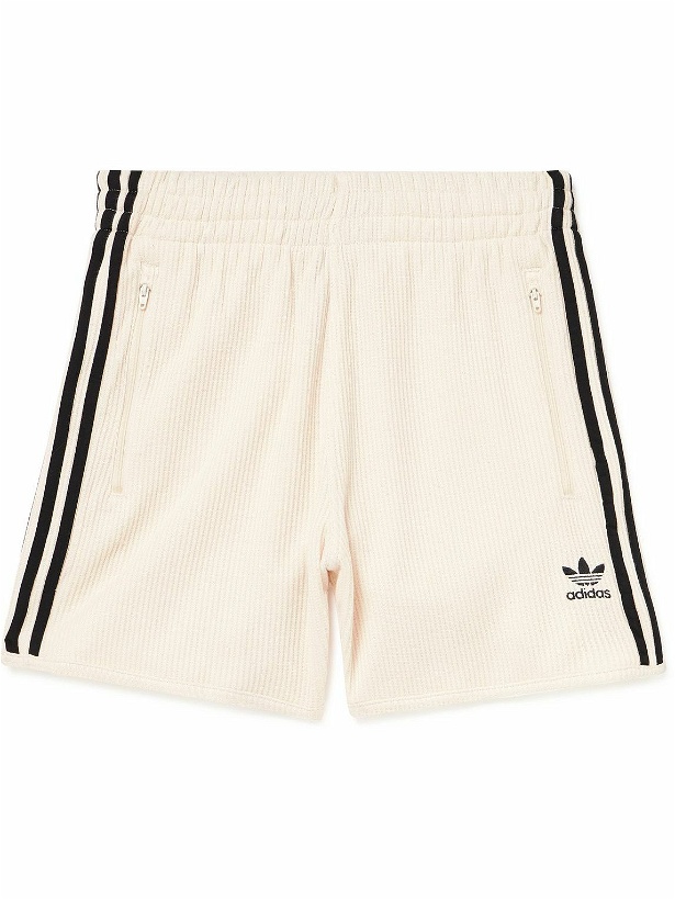 Photo: adidas Originals - Straight-Leg Striped Ribbed Cotton-Jersey Drawstring Shorts - Neutrals