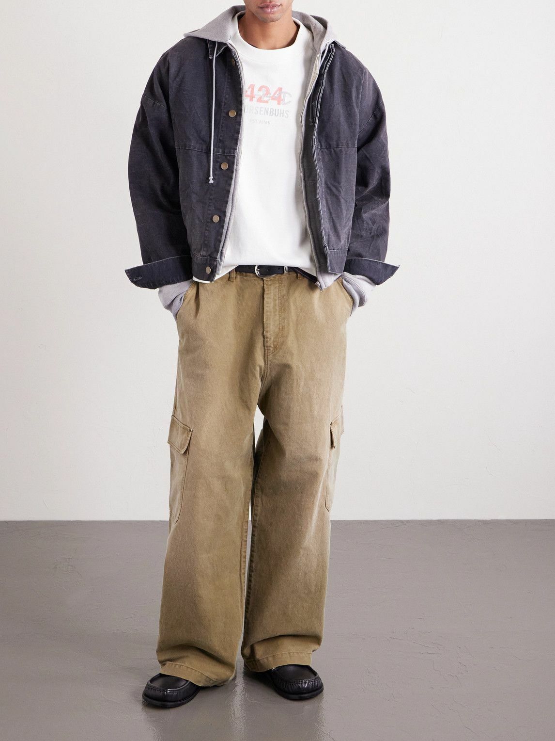 424 - HOORSENBUHS Layered Logo-Print Cotton-Jersey and Waffle-Knit T-Shirt - Neutrals