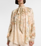 Camilla Embellished floral tie-neck silk-blend blouse