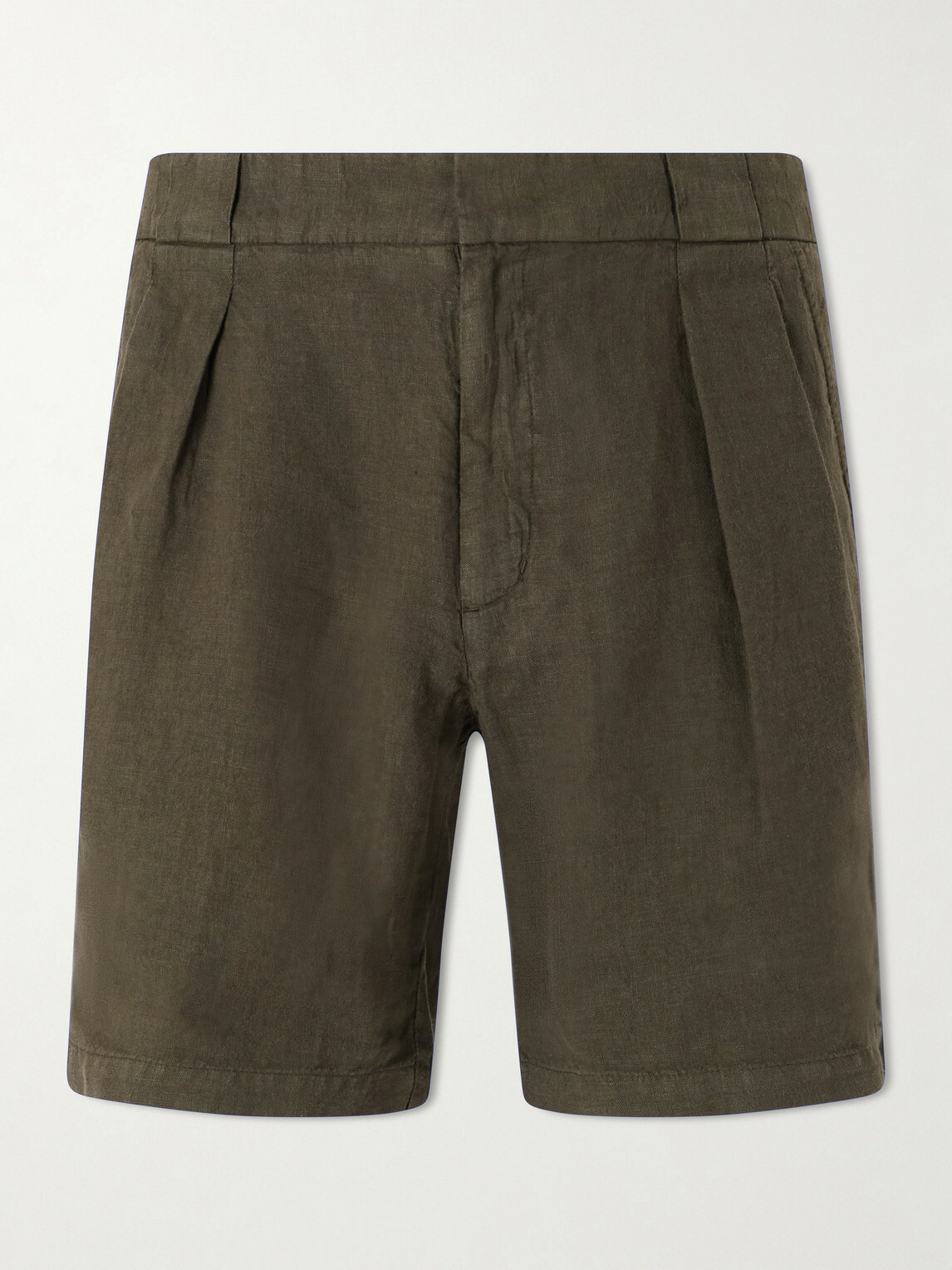 Mr P. - Straight-Leg Pleated Linen Shorts - Green