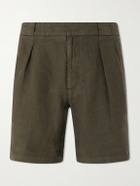 Mr P. - Straight-Leg Pleated Linen Shorts - Green