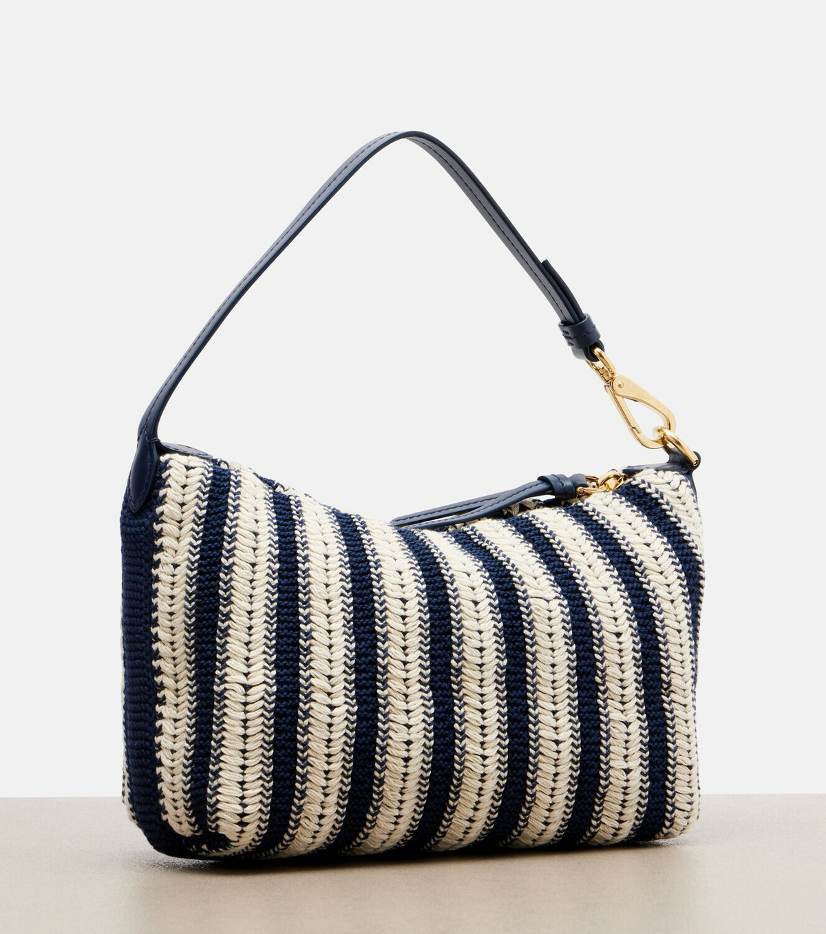 Miu Miu Striped leather-trimmed crochet shoulder bag
