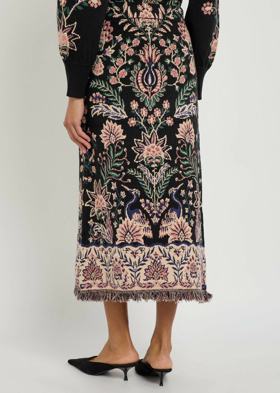 Farm Rio Marvelous Garden Floral-jacquard Knit Midi Skirt Black