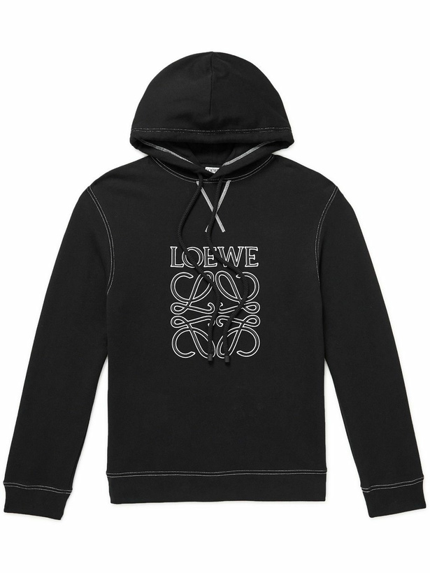 Photo: Loewe - Logo-Embroidered Cotton-Jersey Hoodie - Black