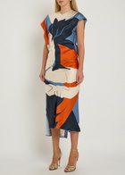 Victoria Beckham Victoria Printed Draped Satin Midi Dress Multicoloured