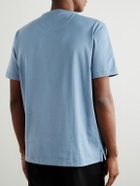 Brioni - Leather-Trimmed Cotton-Jersey T-Shirt - Blue