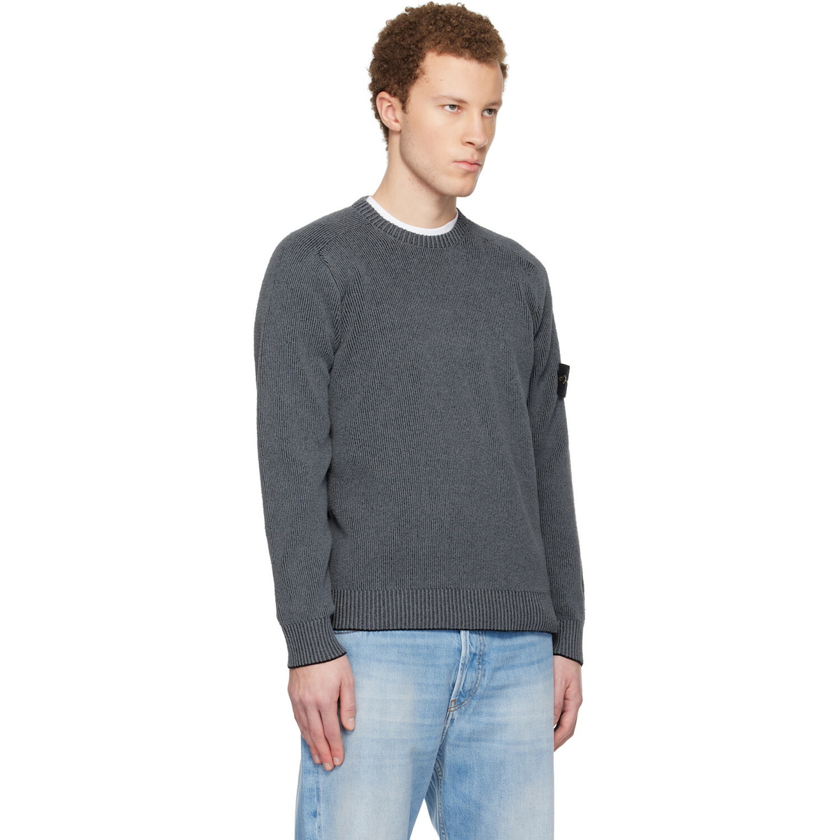 Stone Island Gray 5100033 Plated Rib Cotton Bouclé Sweater