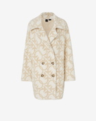 Pinko Short Faux Fur Coat With Logo Cream/Beige