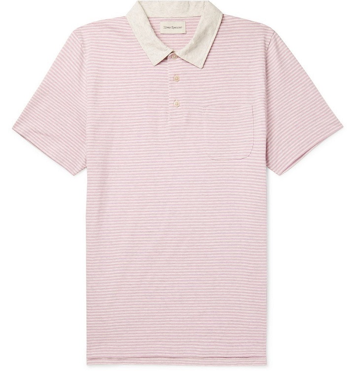 Photo: Oliver Spencer - Danbury Striped Mélange Cotton-Jersey Polo Shirt - Pink